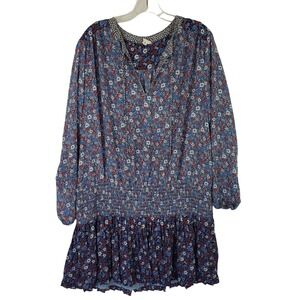 GAP Blue Floral Long Sleeve Tiered Dress